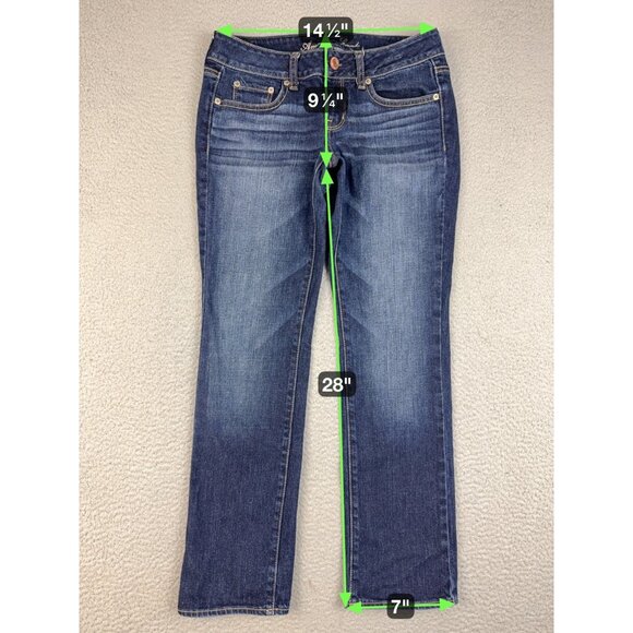 American Eagle Jeans Womens 4 Short Blue Mid Rise Straight Leg Stretch Denim - Picture 3 of 8
